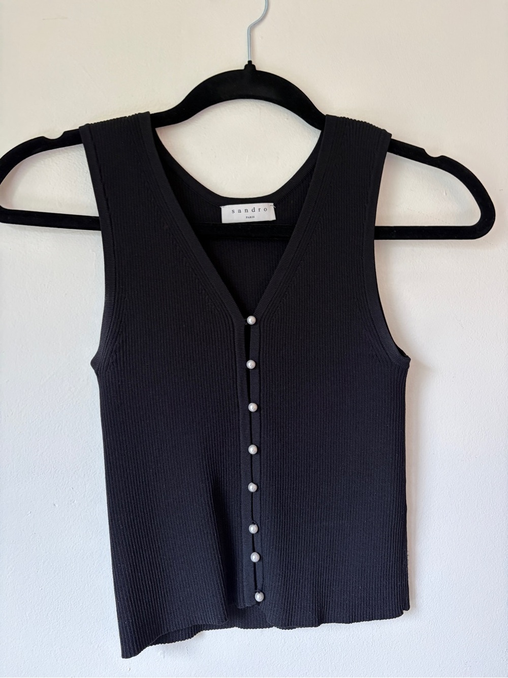 Sandro Pearl Button Ribbed Vest Tank Top
